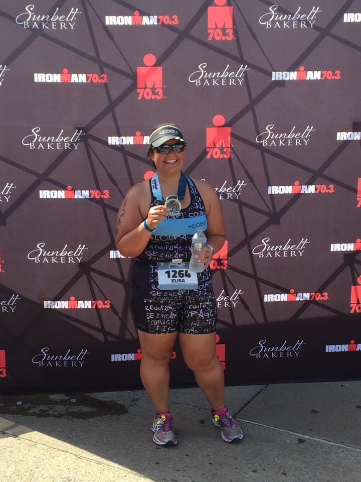 Woman at finish of a race