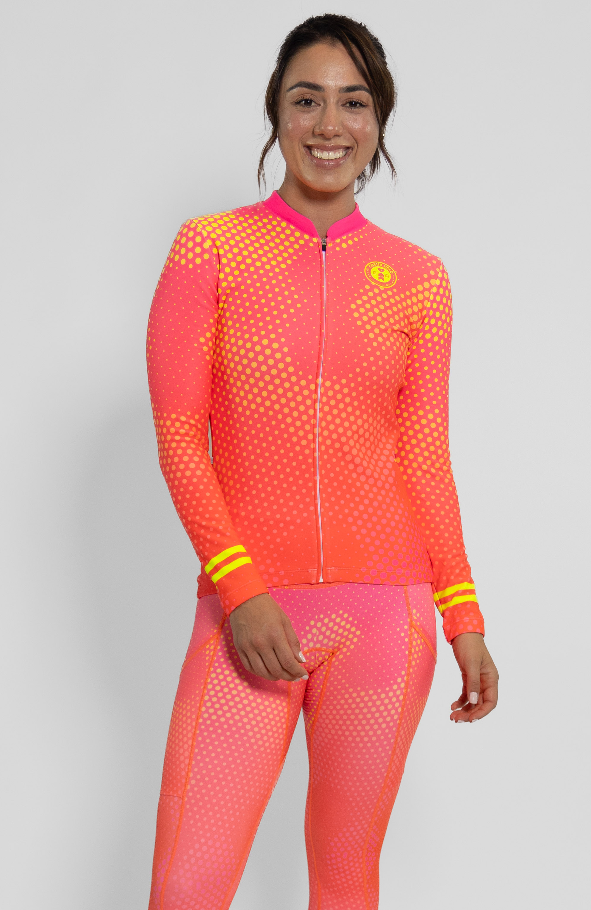 Coeur Sports Long Sleeve Cycling Jersey Pink Honeycomb Thermal Jersey