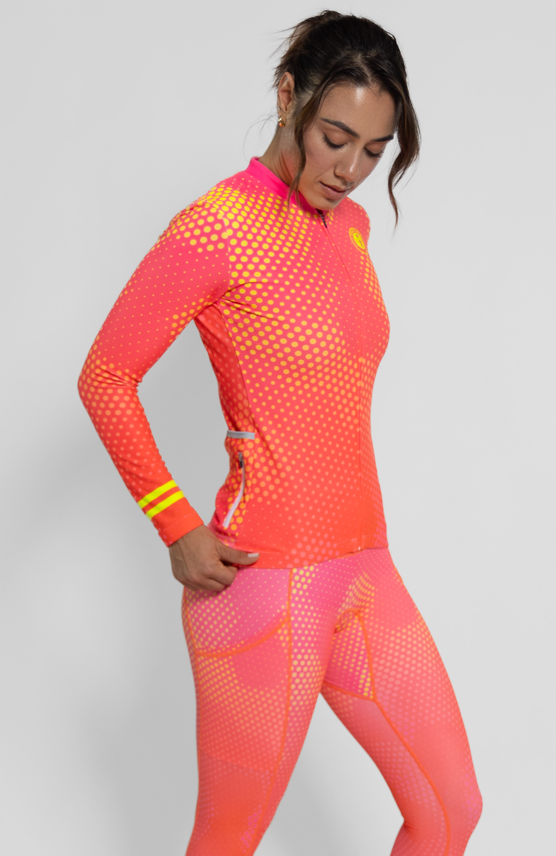 Coeur Sports Long Sleeve Cycling Jersey Pink Honeycomb Thermal Jersey