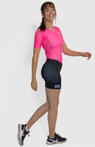 Coeur Sports Sleeved Tri Suit Barbie Pink Women's Sleeved One Piece Triathlon Suit