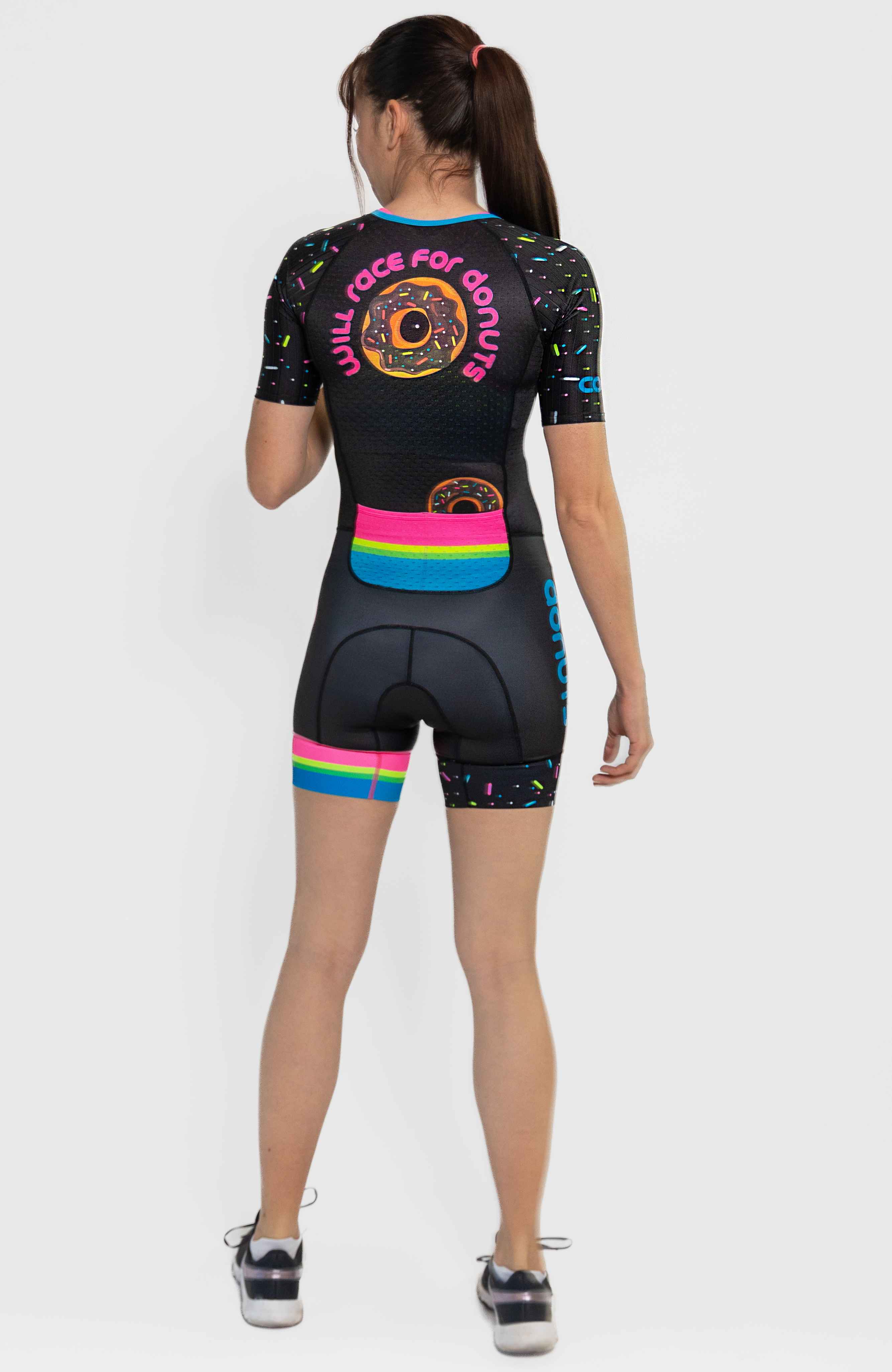 Coeur Sports Sleeved Tri Suit Powered By Donuts Women's Sleeved One Piece Triathlon Suit