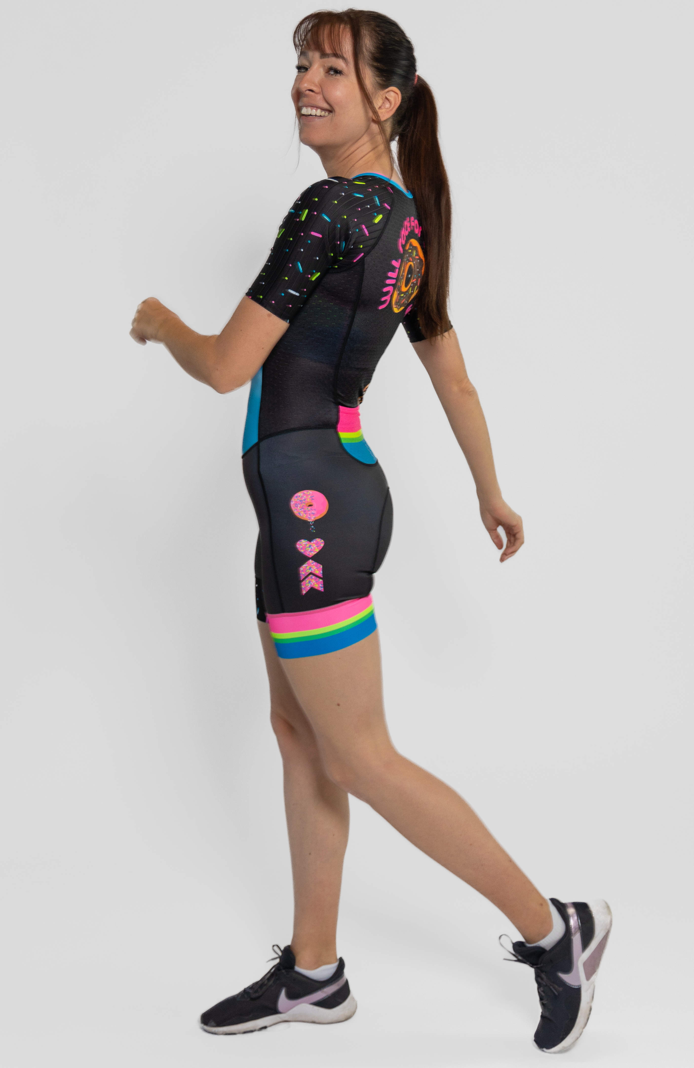 Coeur Sports Sleeved Tri Suit Powered By Donuts Women's Sleeved One Piece Triathlon Suit